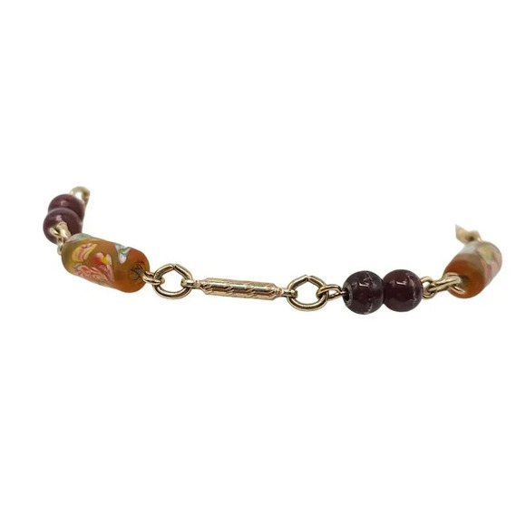 Sarah Coventry Brown Beaded Station Link Bangle Bracelet Gold Tone Vintage - Picture 1 of 6
